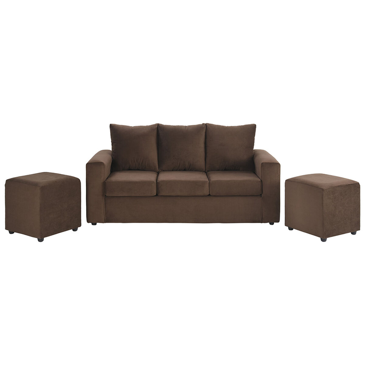 Sofá Bodevir Kendy Felpa 3 Cuerpos + Dos Pouf Cali Chocolate
