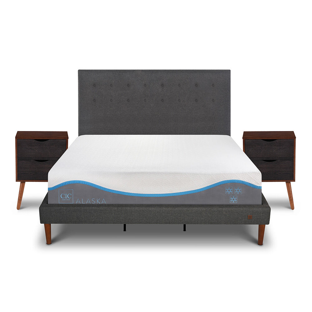 Cama Europea CIC King Alaska + Respaldo + 2 Veladores