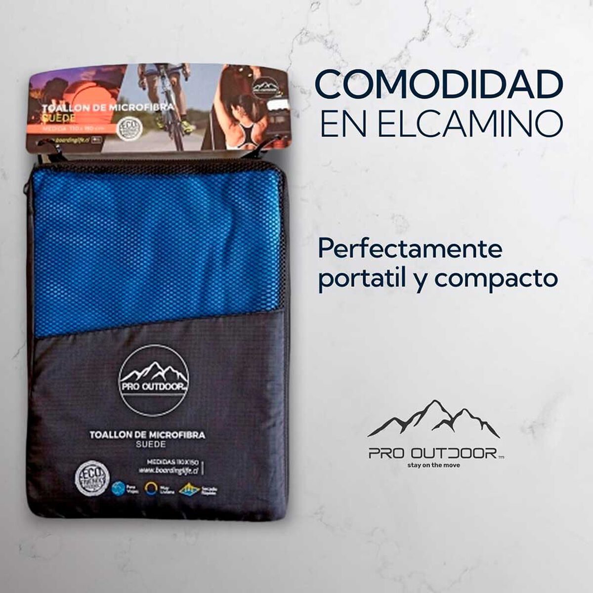 Pack Toallon Y Toalla Microfibra Suede Azul Pro Outdoor