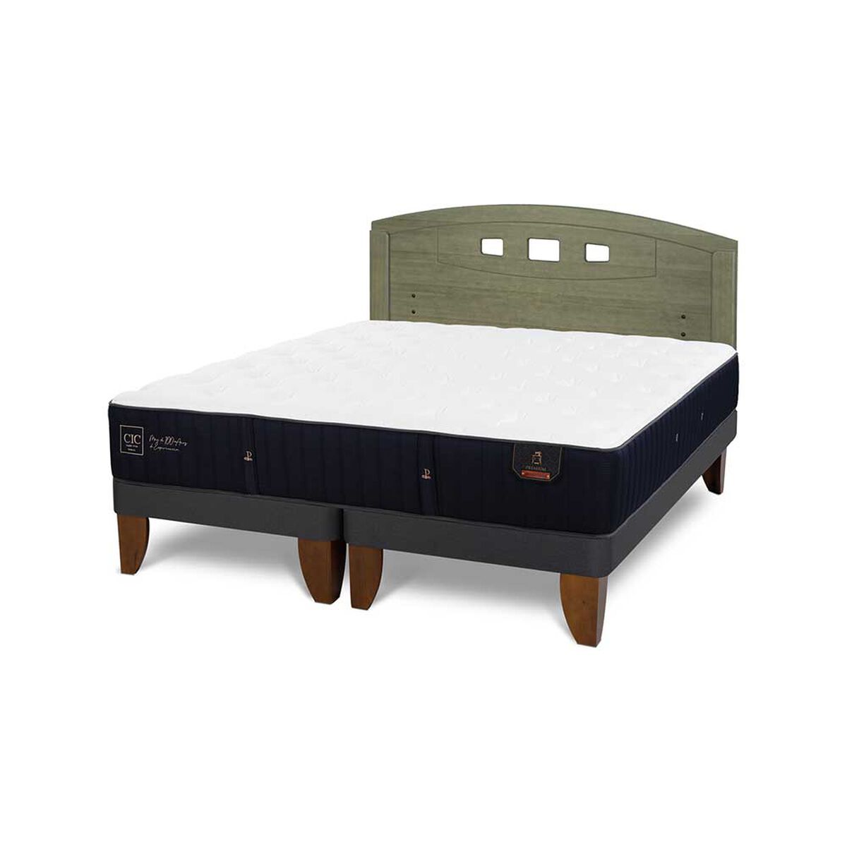 Cama Europea CIC Base Dividida 2 Plazas Premium + Respaldo Gales Olivo