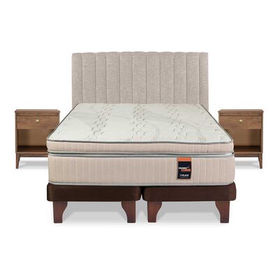 Imagen 2 del producto Cama Europea Flex Base Dividida 2 Plazas Máximo Cobre  + Respaldo Tubular Beige + 2 Veladores Atenas