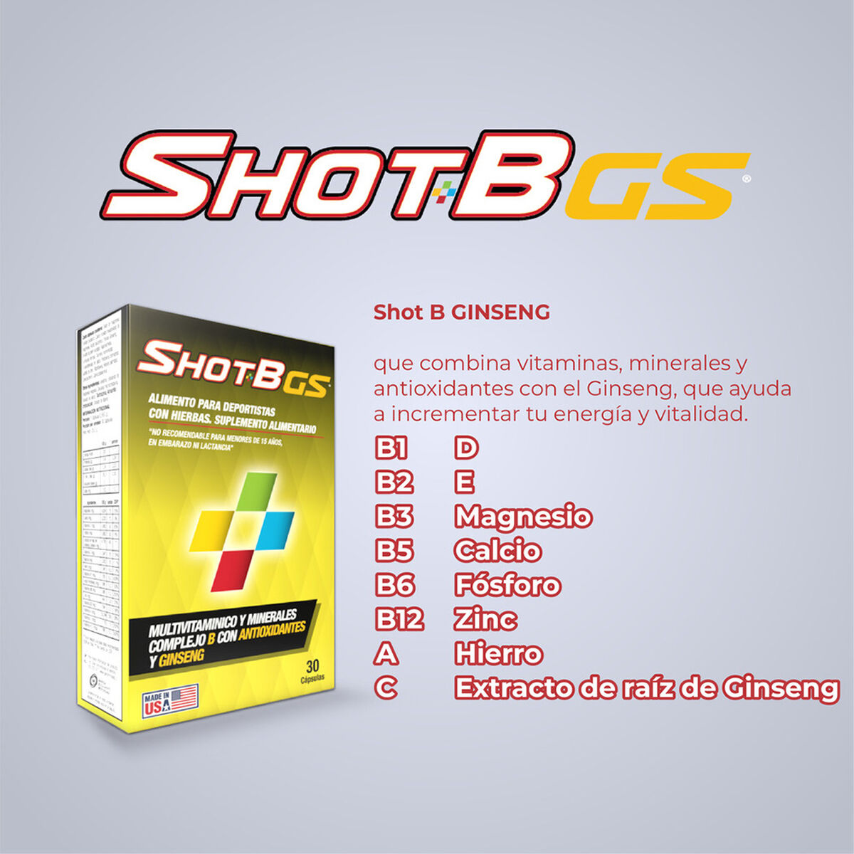 Shot B Pack 02 Multivitaminico Ginseng 30 Cápsulas c/u