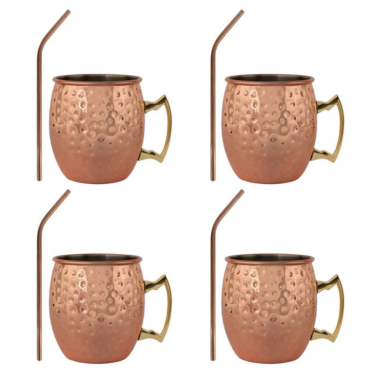 Set 4 Vasos Moscow Mule Mug Simplit Cobre + Bombillas 550 ml