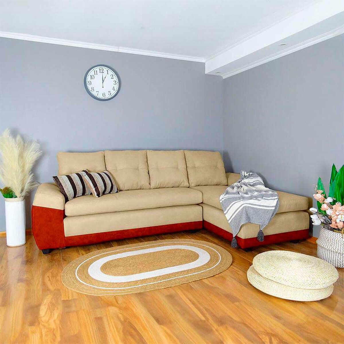 Seccional Derecho Elegant Houston Cheise Tela/PU 5 Cuerpos Beige