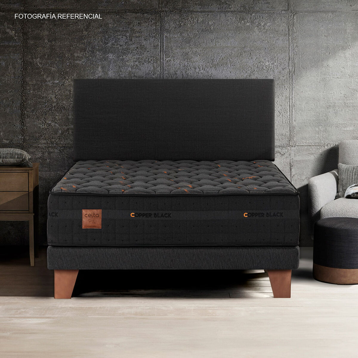 Cama Europea Celta Copper Black King + Set Villarreal