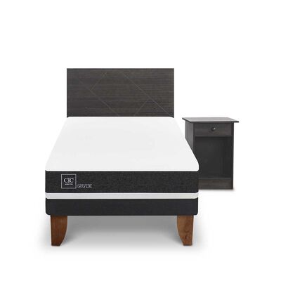 Cama Europea CIC 1,5 Plazas Ortopedic + Respaldo + Velador Villarrica