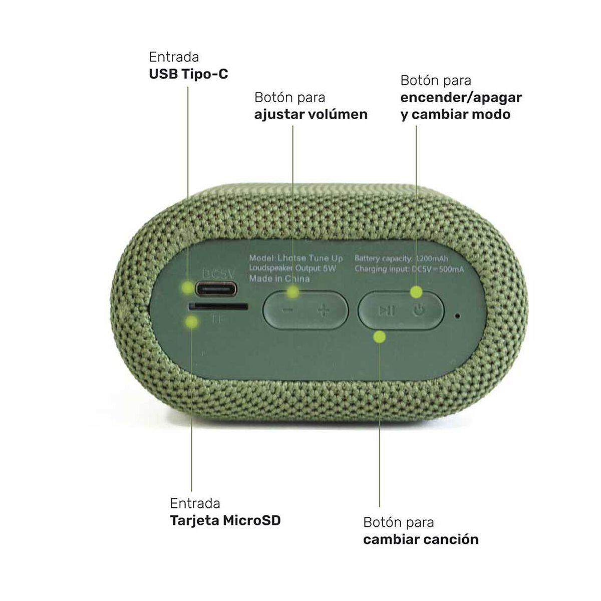 Parlante Bluetooth Bluetooth: V5.0  Lhotse Tune Up 4,5W Verde