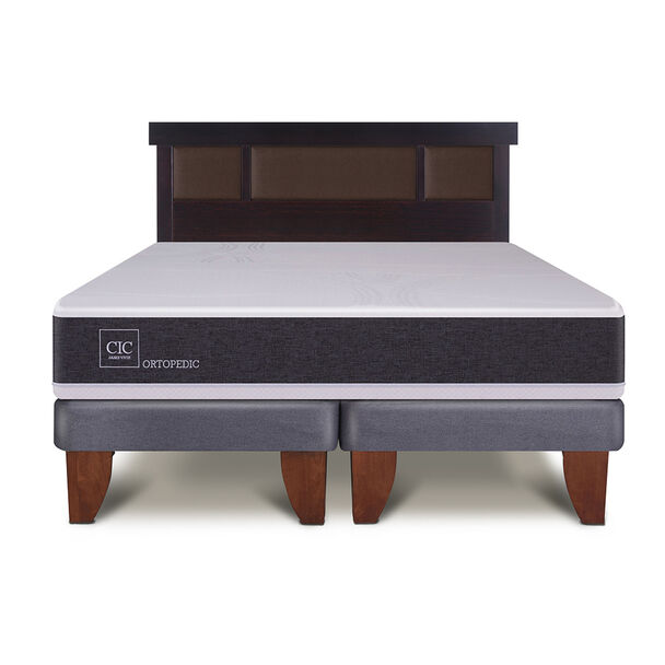 Cama Europea CIC Base Dividida 2 Plazas New Ortopedic + Respaldo Dublin Chocolate