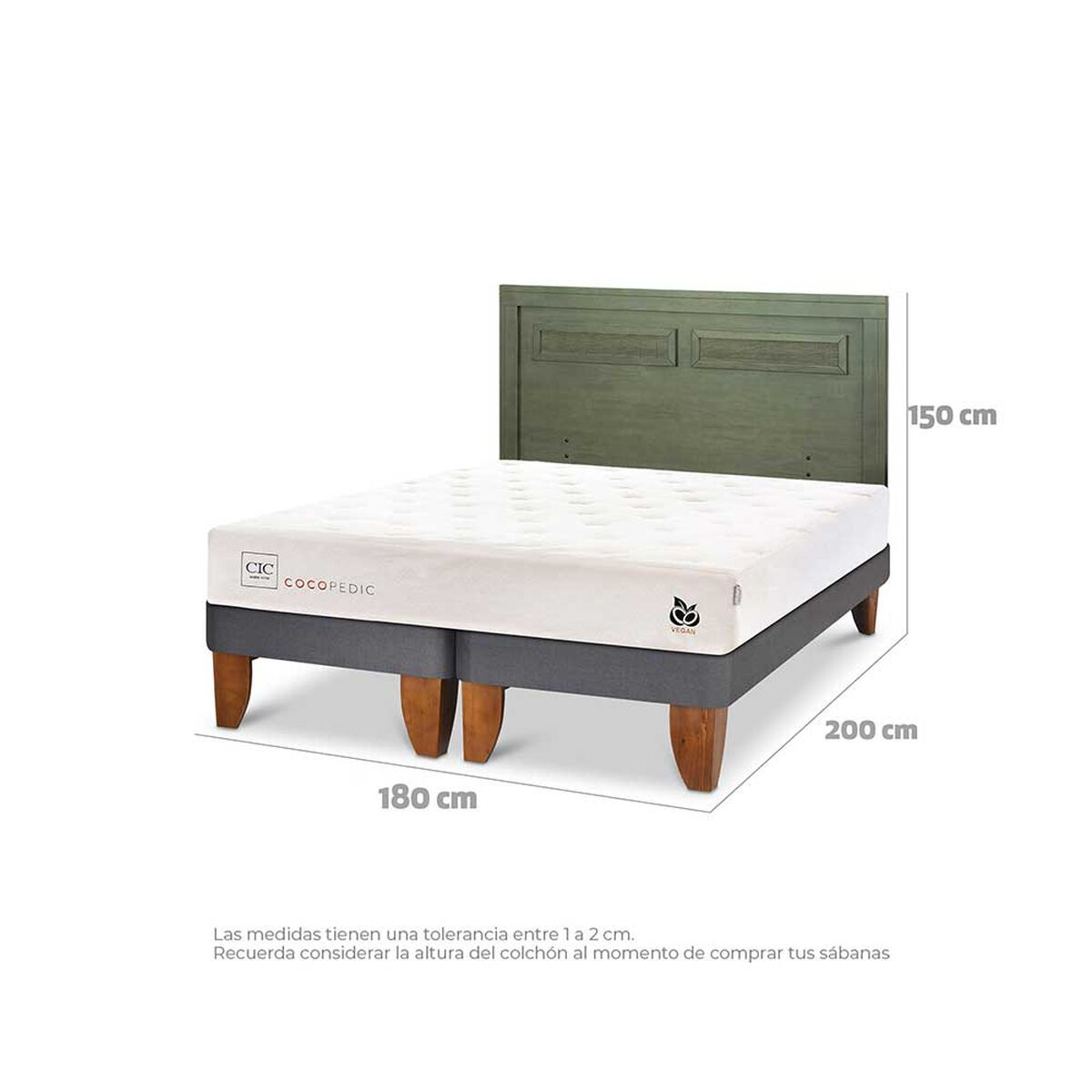 Cama Europea CIC Base Dividida King Cocopedic + Respaldo Milan Olivo