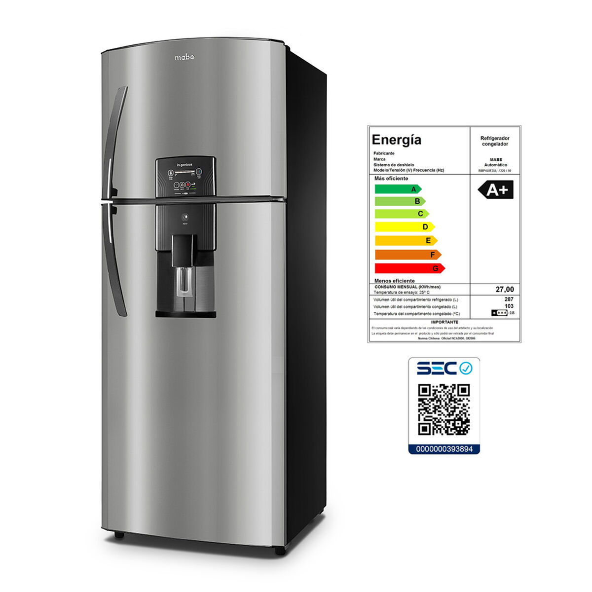 Refrigerador No Frost Mabe RMP410FZUU 390 lts.