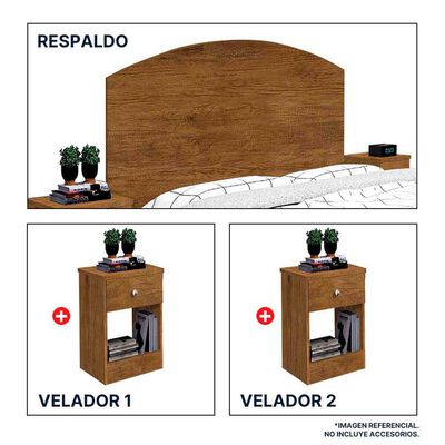 Respaldo + 2 Veladores Casanova 2 Plazas Jequitiba