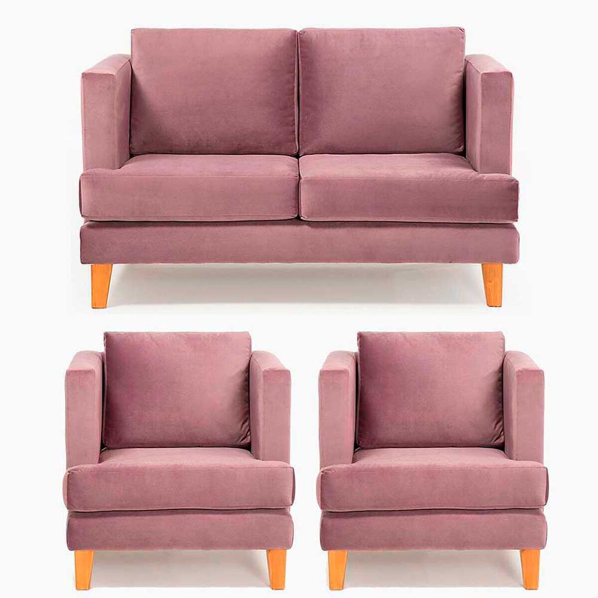 Juego de Living Barra Design Larisa Sof&aacute; 2 Cuerpos + Dos Sillones 1 Cuerpo Violeta