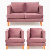 Juego de Living Barra Design Larisa Sofá 2 Cuerpos + Dos Sillones 1 Cuerpo Violeta