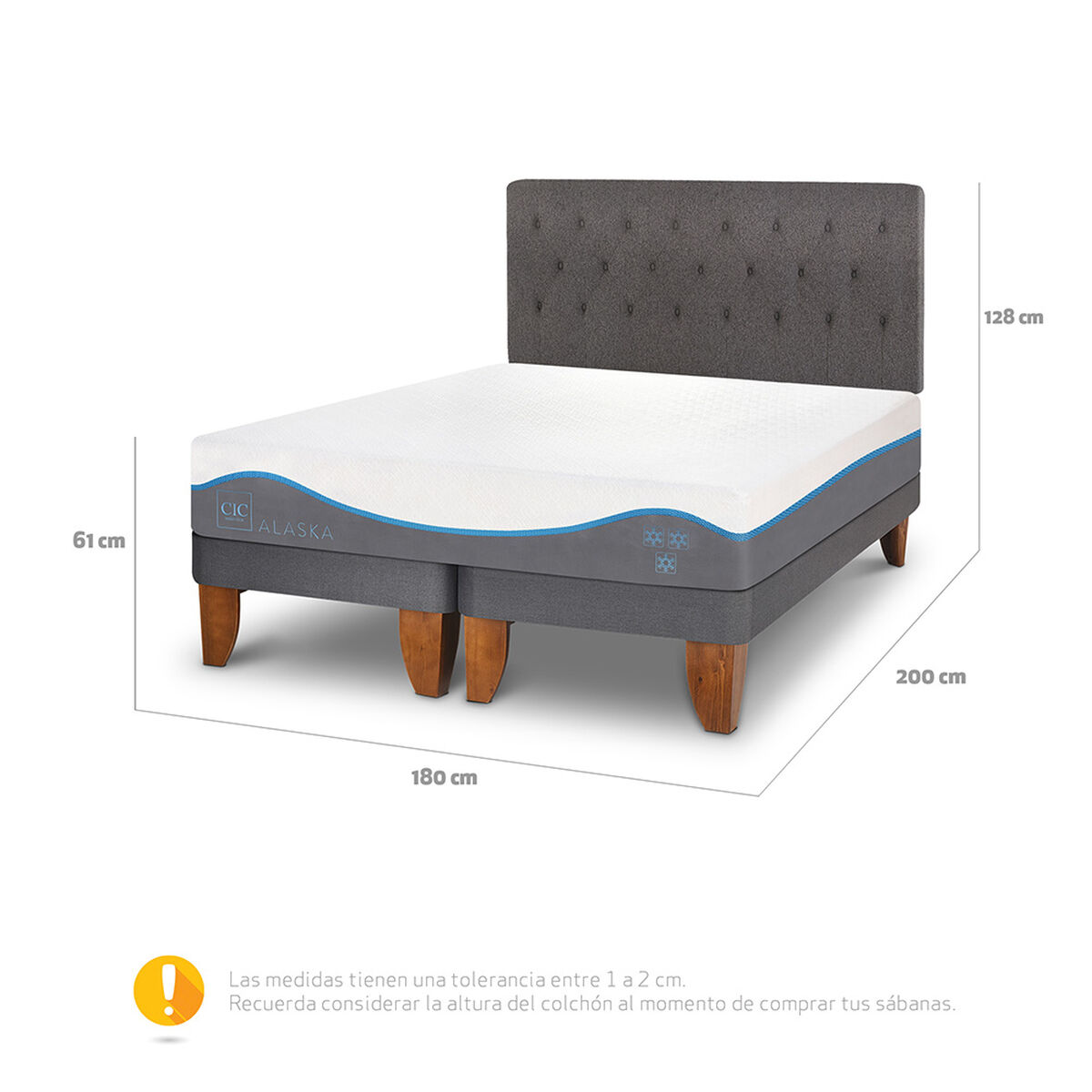 Cama Europea CIC Base Dividida King Alaska + Respaldo