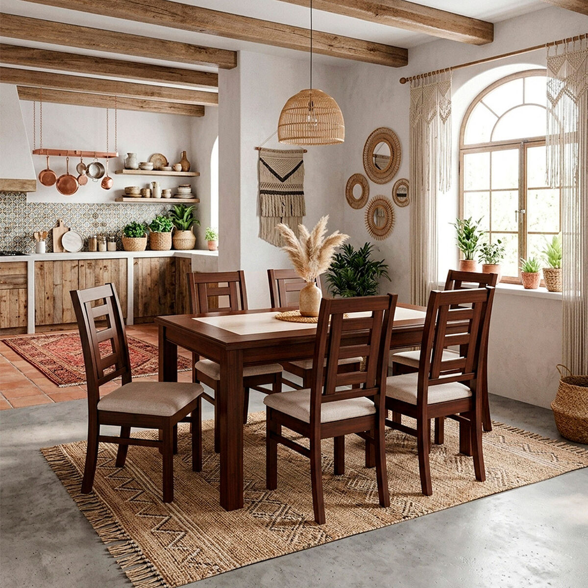Juego de Comedor Muebles Hema Sevilla 6 Sillas Nogal