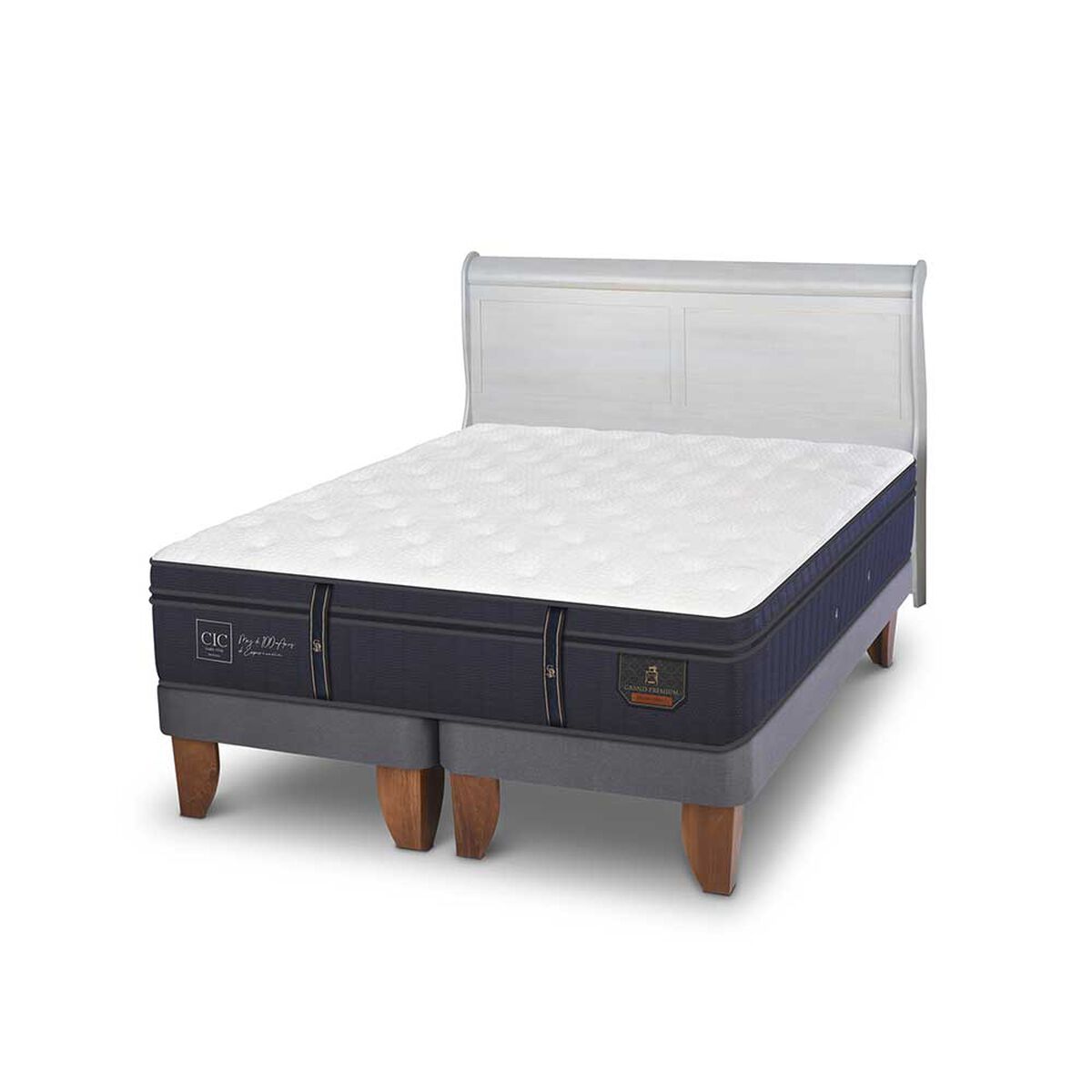 Cama Europea CIC Base Dividida King Grand Premium + Respaldo Miro Alpino
