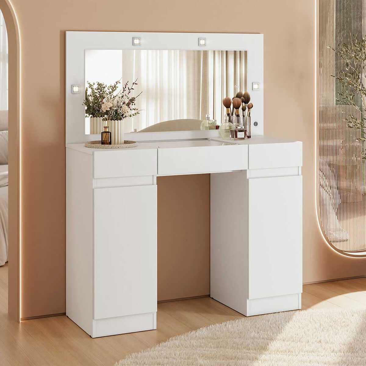 Tocador Vekkahome Studio Con Luz 2 Puertas Blanca