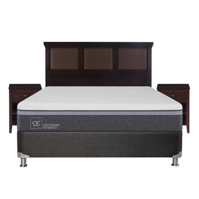 Box Spring CIC 2 Plazas Ortopedic Advance + Respaldo + 2 Veladores New Torino