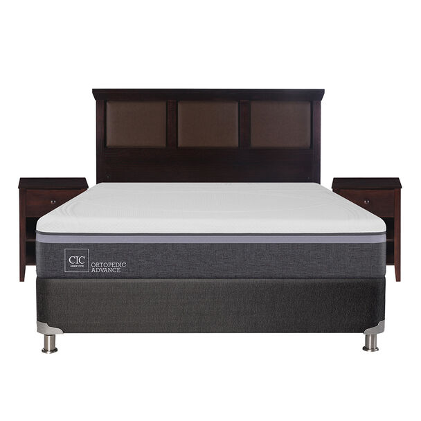 Box Spring CIC 2 Plazas Ortopedic Advance + Respaldo + 2 Veladores New Torino