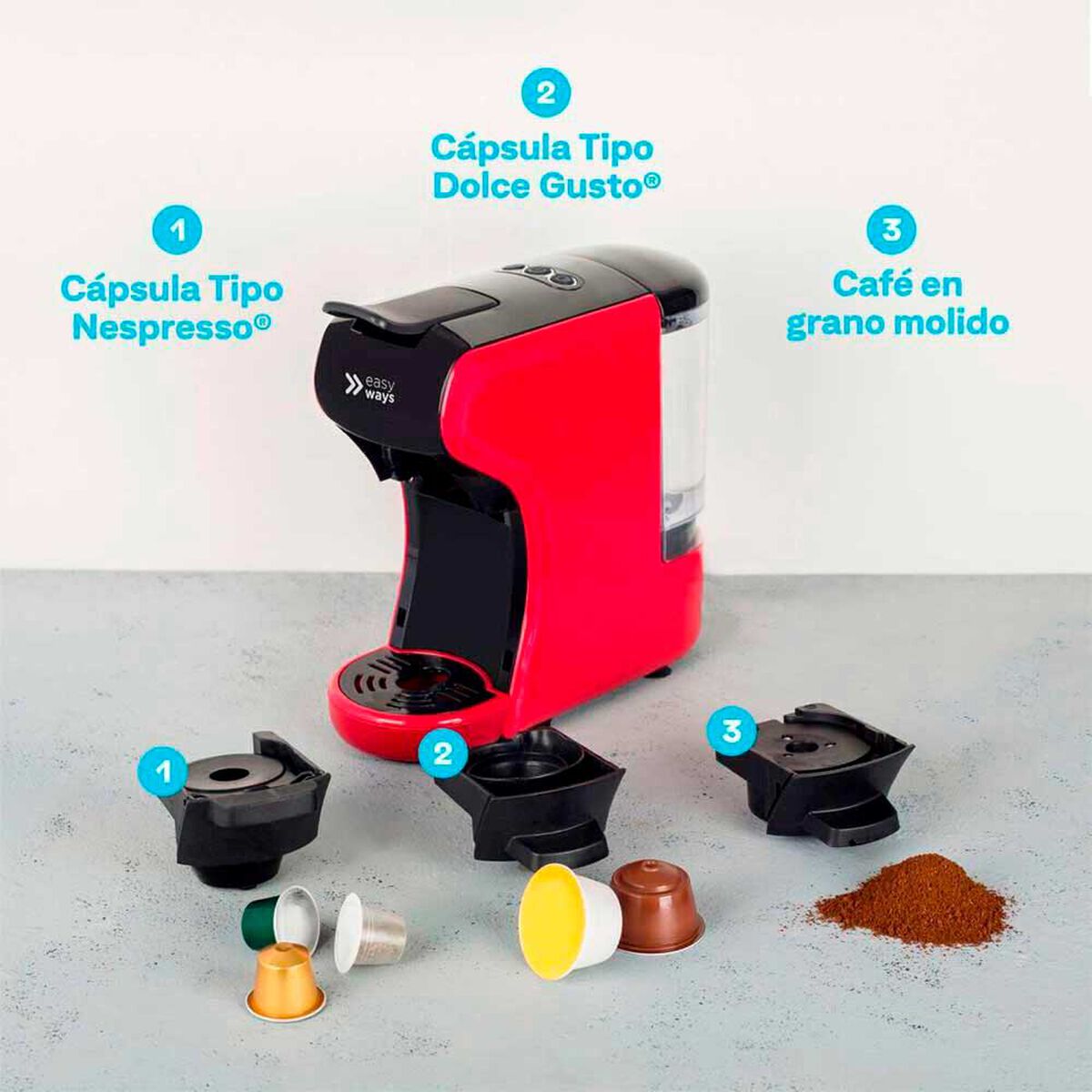 Cafetera Easyways Milano Coffee 3 en 1 Rojo 0,6 lts.