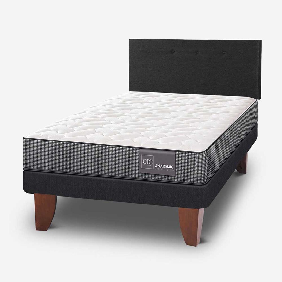 Cama Europea CIC 1,5 Plaza Anatomic + Respaldo Black