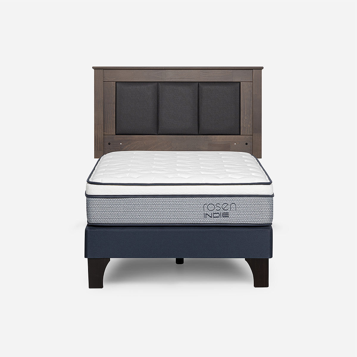 Combo Cama Europea Rosen 1 Plaza Indie BN + Respaldo Rachel