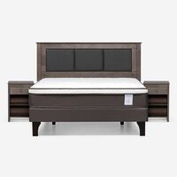 Cama Europea Rosen 2 Plazas New Style 4 Plus + Respaldo Rachel Gris + 2 Veladores