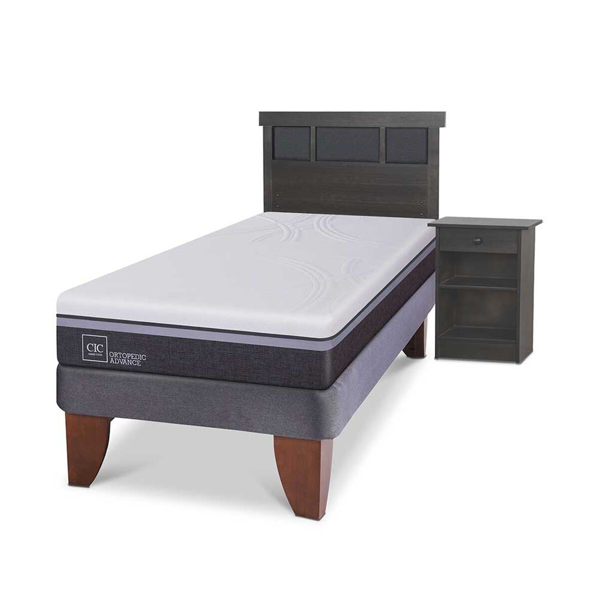 Cama Europea CIC 1,5 Plazas Ortopedic Advance + Respaldo + Velador Dublin