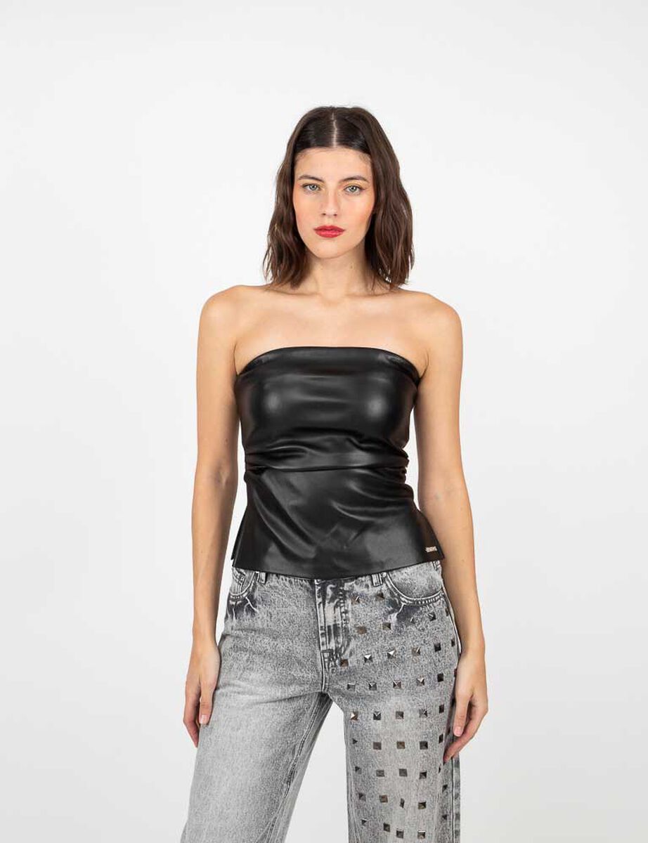 Polera Strapless Ecocuero Mujer Fiorucci