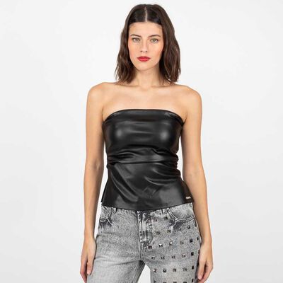 Polera Strapless Ecocuero Mujer Fiorucci