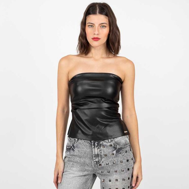 Polera Strapless Ecocuero Mujer Fiorucci