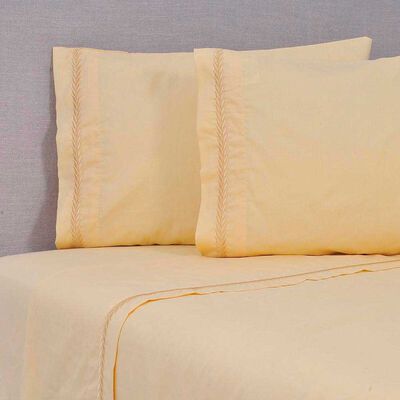 Juego de Sábana Mashini 2 Plazas Bordadas Ramas Amarillo