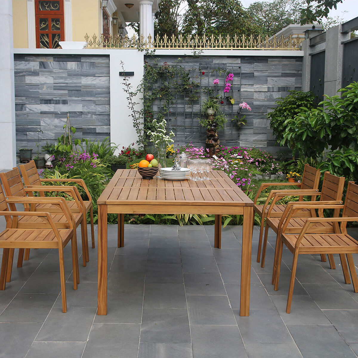 Juego de Comedor para Terraza Vekkahome Zaniah 6 Sillas Café