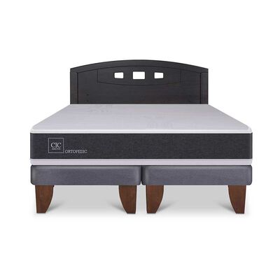 Cama Europea CIC Base Dividida 2 Plazas Ortopedic + Respaldo Gales Negro