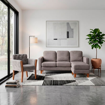 LATAM HOME Seccional Intercambiable Latam Home Venecia 3 Cuerpos Gris + Sitial Kiel Tela Gris