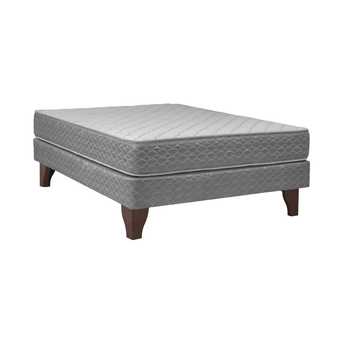 Combo Cama Europea Celta 2 Plazas New Atlantis + Respaldo + 2 Veladores Casanova 2 Plazas Nogal + Set Textiles 2 Plazas Casanova + Almohadas + Frigobar Mabe RMF02LRX0 45 lt