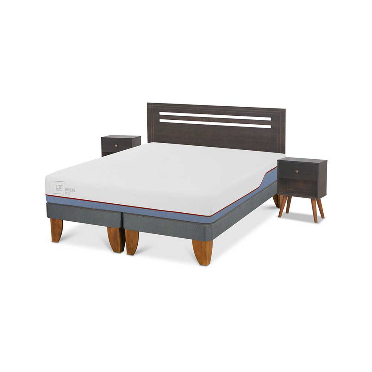 Cama Europea CIC Base Dividida 2 Plazas Excellence Plus + Respaldo + 2 Veladores Munich