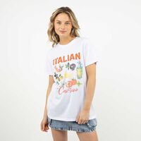Polera Con Estampado Manga Corta Mujer Icono Blanco