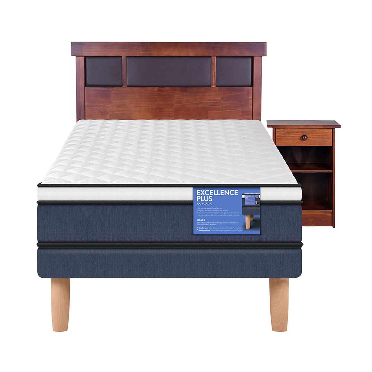 Cama Europea 1.5 Plazas Excellence Plus + Mueble + Respaldo