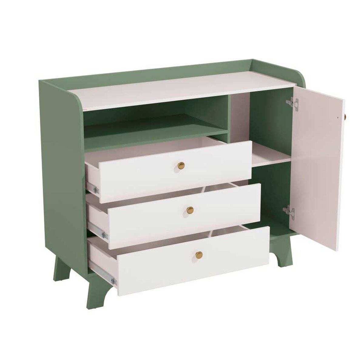 C&oacute;moda Infantil Roca 3 Cajones 1 Puerta Blanco Verde