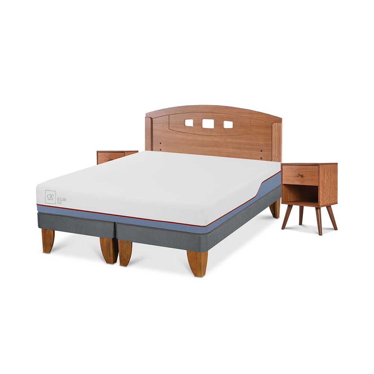 Cama Europea CIC Base Dividida 2 Plazas Excellence Plus + Respaldo + 2 Veladores New Gales