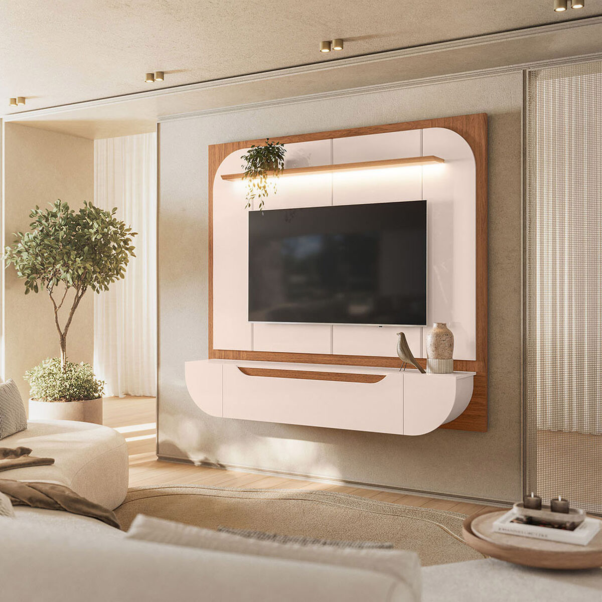 Panel TV Vekkahome Onare Hasta 70" con Luz Beige Caf&eacute;