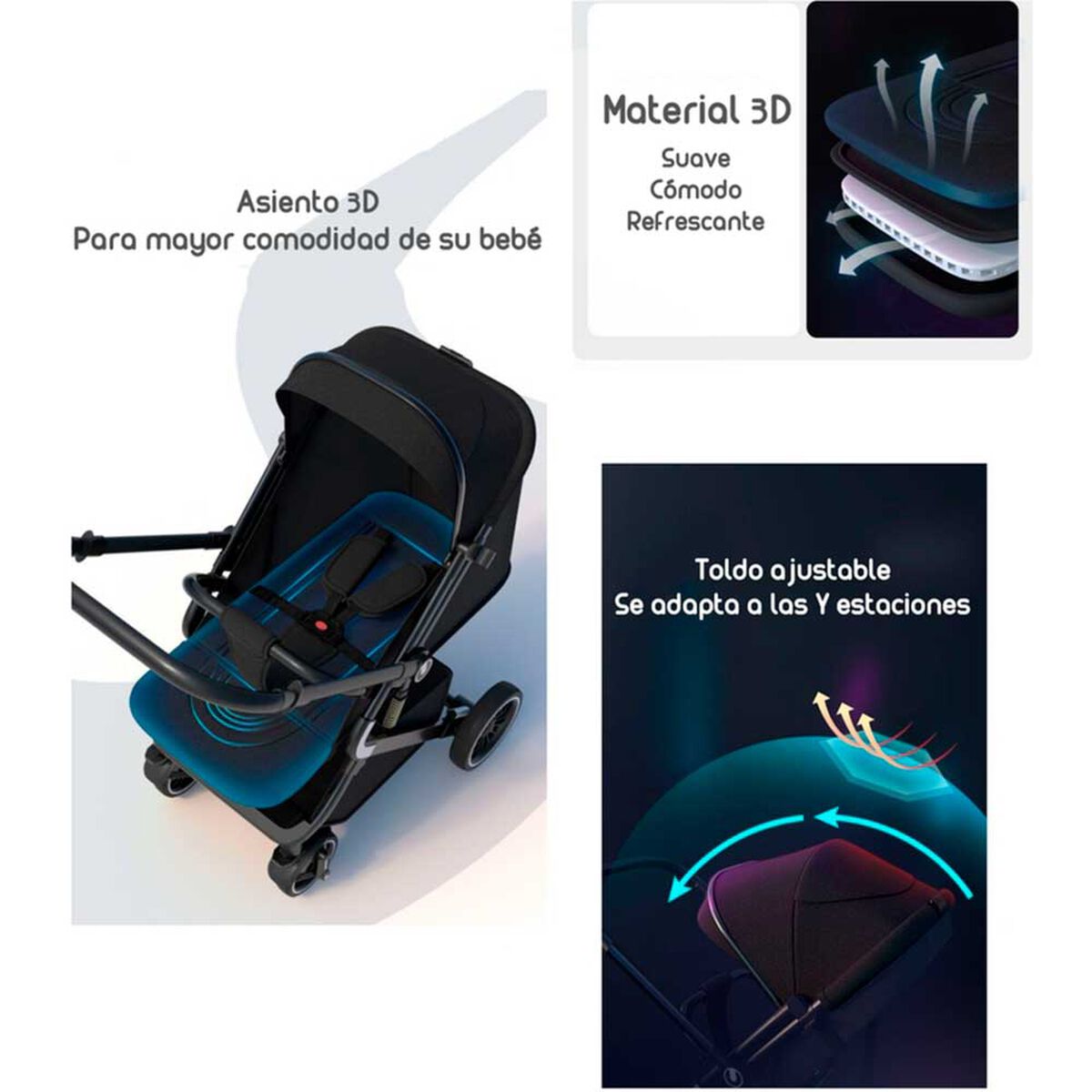 Coche de Paseo Reversible Premium Lubabycas Negro
