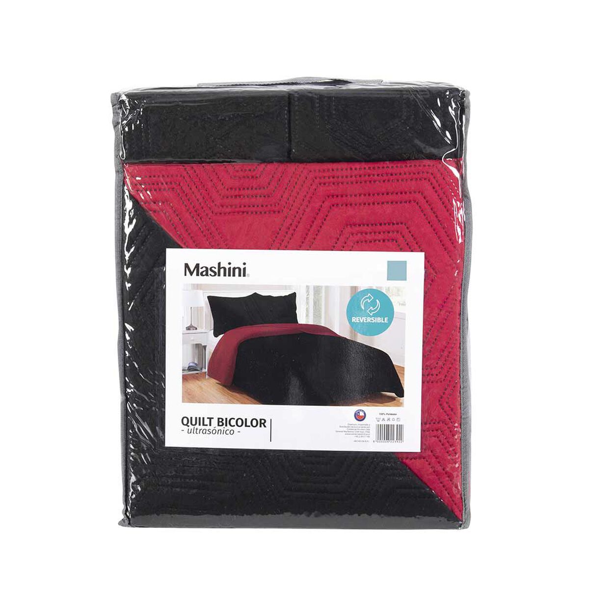 Quilt Microfibra Mashini 2 Plazas Bicolor Negro Rojo