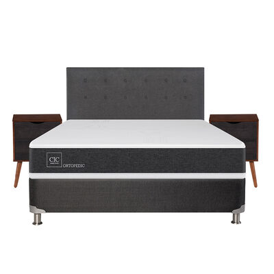 Box Spring CIC 2 Plazas New Ortopedic + Respaldo + 2 Veladores Eufrates