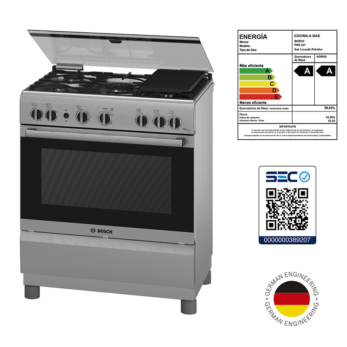 Cocina a Gas Bosch HSK44I25SE 5 Quemadores