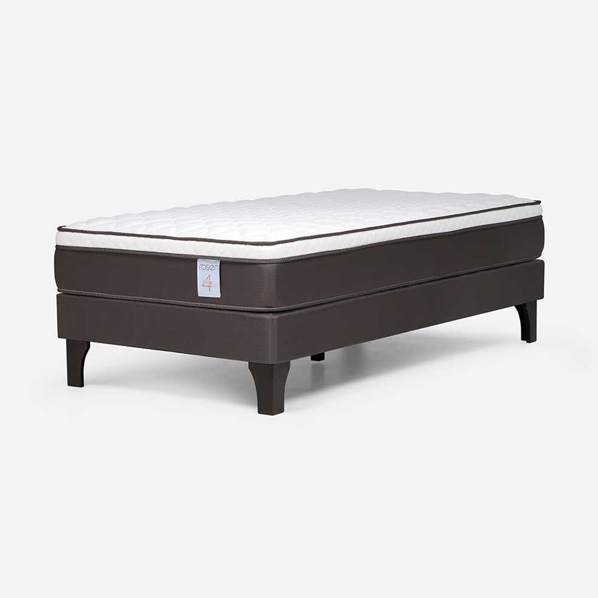 Cama Europea Rosen 1 Plaza New Style 4 Plus + Respaldo Ferrera Gris + Velador