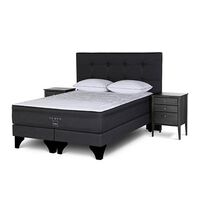 Cama Europea Rosen Base Dividida King Tempo + Respaldo + 2 Veladores Grafito + 2 Almohadas
