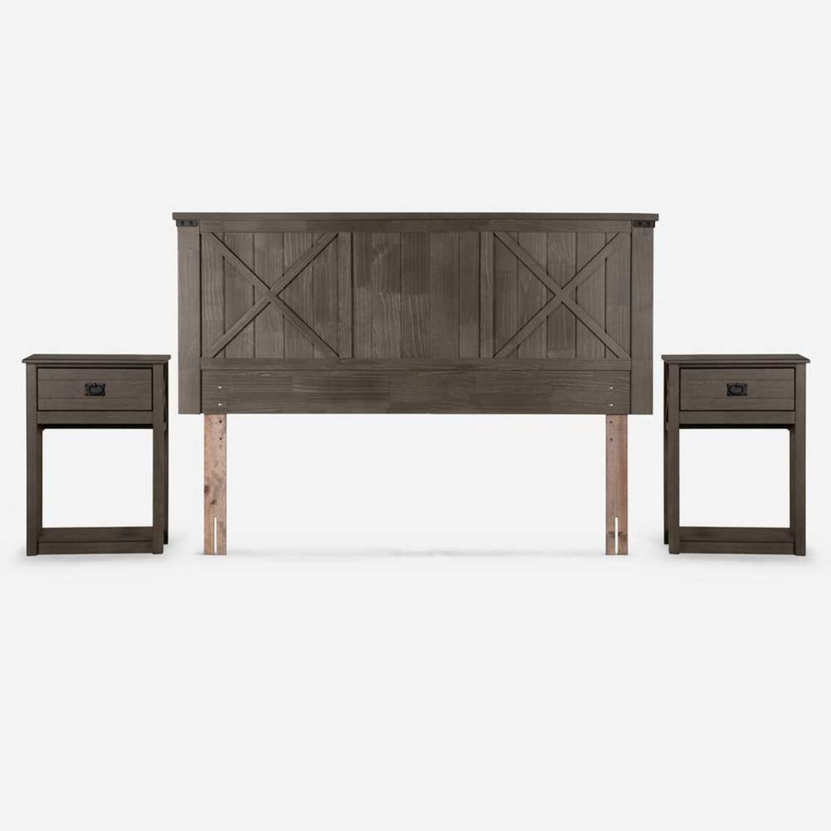 Cama Europea Rosen Base Dividida 2 Plazas Nest + Respaldo + 2 Veladores Ray