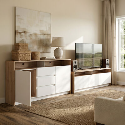 Rack TV Colb&uacute;n + Buffet CIC Olmo Blanco